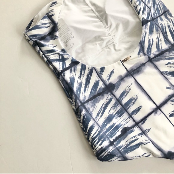 LIVE One Shoulder One Piece Bikini Swim Blue and White Abstract Print size small - Picture 10 of 11